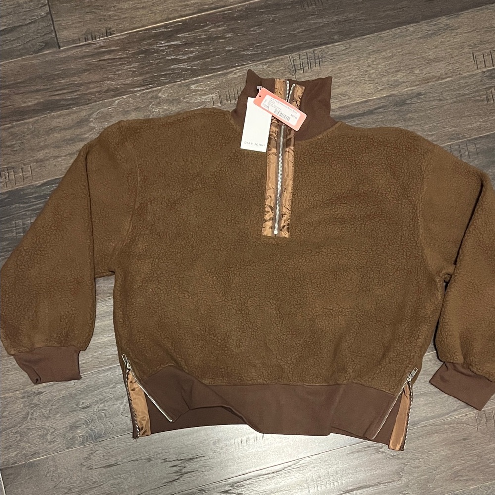Dear John Brown Fleece Pullover with Zip Accents